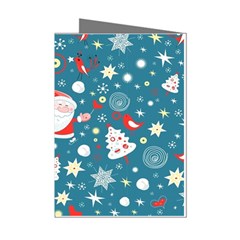 Christmas Pattern, Pattern, Christmas, Santa, Blue Mini Greeting Cards (pkg Of 8)