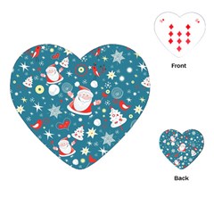 Christmas Pattern, Pattern, Christmas, Santa, Blue Playing Cards Single Design (heart) by kyorashop23