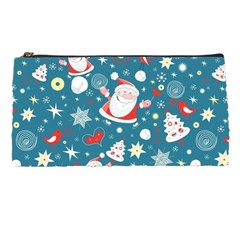 Christmas Pattern, Pattern, Christmas, Santa, Blue Pencil Case