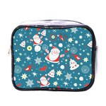 Christmas Pattern, Pattern, Christmas, Santa, Blue Mini Toiletries Bag (One Side) Front