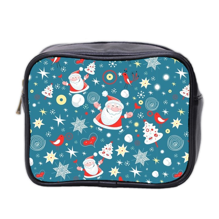 Christmas Pattern, Pattern, Christmas, Santa, Blue Mini Toiletries Bag (Two Sides)