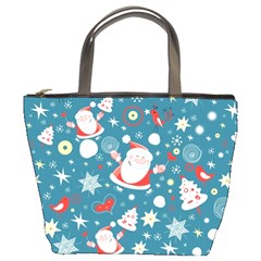 Christmas Pattern, Pattern, Christmas, Santa, Blue Bucket Bag by kyorashop23