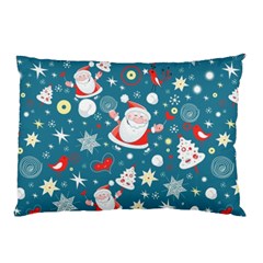 Christmas Pattern, Pattern, Christmas, Santa, Blue Pillow Case (Two Sides)