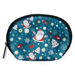 Christmas Pattern, Pattern, Christmas, Santa, Blue Accessory Pouch (Medium)