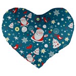 Christmas Pattern, Pattern, Christmas, Santa, Blue Large 19  Premium Flano Heart Shape Cushions Front