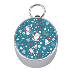 Christmas Pattern, Pattern, Christmas, Santa, Blue Mini Silver Compasses by kyorashop23