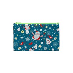 Christmas Pattern, Pattern, Christmas, Santa, Blue Cosmetic Bag (xs)