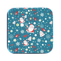 Christmas Pattern, Pattern, Christmas, Santa, Blue Square Metal Box (black) by kyorashop23