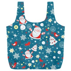 Christmas Pattern, Pattern, Christmas, Santa, Blue Full Print Recycle Bag (xxl) by kyorashop23