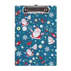 Christmas Pattern, Pattern, Christmas, Santa, Blue A5 Acrylic Clipboard