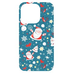 Christmas Pattern, Pattern, Christmas, Santa, Blue Iphone 14 Pro Black Uv Print Case by kyorashop23