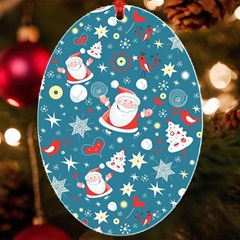 Christmas Pattern, Pattern, Christmas, Santa, Blue Uv Print Acrylic Ornament Oval by kyorashop23