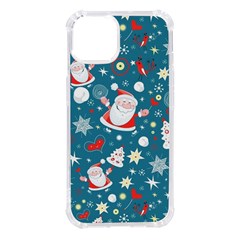 Christmas Pattern, Pattern, Christmas, Santa, Blue Iphone 14 Tpu Uv Print Case by kyorashop23