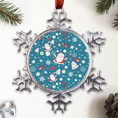 Christmas Pattern, Pattern, Christmas, Santa, Blue Metal Large Snowflake Ornament by kyorashop23