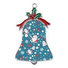 Christmas Pattern, Pattern, Christmas, Santa, Blue Metal Holly Leaf Bell Ornament