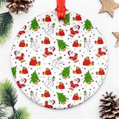 Christmas Pattern, Pattern, Christmas, Trees, Santa Round Ornament (two Sides)