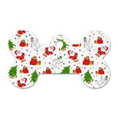 Christmas Pattern, Pattern, Christmas, Trees, Santa Dog Tag Bone (one Side) by kyorashop23