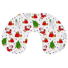 Christmas Pattern, Pattern, Christmas, Trees, Santa Travel Neck Pillow