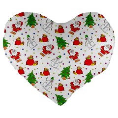 Christmas Pattern, Pattern, Christmas, Trees, Santa Large 19  Premium Flano Heart Shape Cushions by kyorashop23