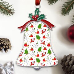 Christmas Pattern, Pattern, Christmas, Trees, Santa Metal Holly Leaf Bell Ornament by kyorashop23