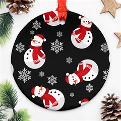 Christmas Texture, Retro Background With Snowmen Ornament (round) by kyorashop23