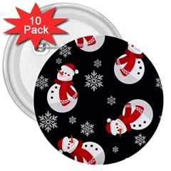 Christmas Texture, Retro Background With Snowmen 3  Buttons (10 Pack) 