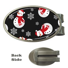 Christmas Texture, Retro Background With Snowmen Money Clips (oval)  by kyorashop23