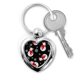 Christmas Texture, Retro Background With Snowmen Key Chain (heart) by kyorashop23