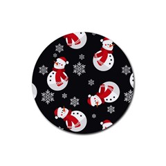 Christmas Texture, Retro Background With Snowmen Rubber Coaster (round) by kyorashop23