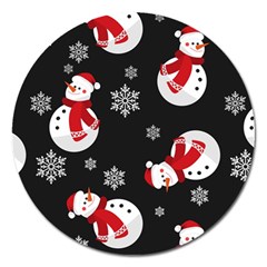 Christmas Texture, Retro Background With Snowmen Magnet 5  (round) by kyorashop23