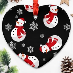 Christmas Texture, Retro Background With Snowmen Heart Ornament (two Sides)