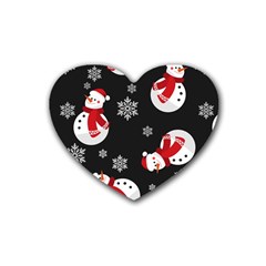 Christmas Texture, Retro Background With Snowmen Rubber Coaster (heart) by kyorashop23