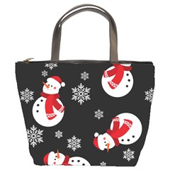 Christmas Texture, Retro Background With Snowmen Bucket Bag by kyorashop23