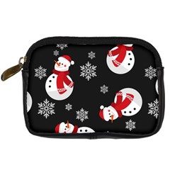 Christmas Texture, Retro Background With Snowmen Digital Camera Leather Case by kyorashop23