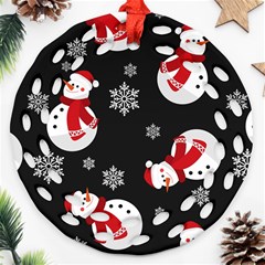 Christmas Texture, Retro Background With Snowmen Ornament (round Filigree)