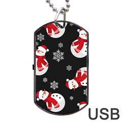 Christmas Texture, Retro Background With Snowmen Dog Tag Usb Flash (two Sides) by kyorashop23