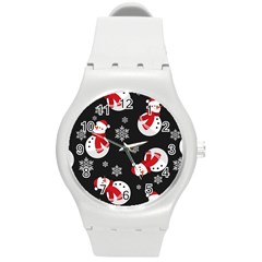 Christmas Texture, Retro Background With Snowmen Round Plastic Sport Watch (m)