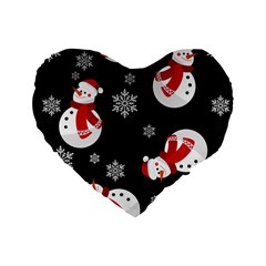 Christmas Texture, Retro Background With Snowmen Standard 16  Premium Heart Shape Cushions by kyorashop23