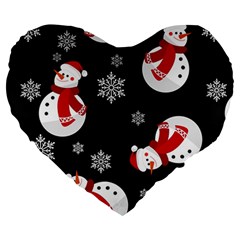 Christmas Texture, Retro Background With Snowmen Large 19  Premium Heart Shape Cushions by kyorashop23