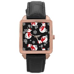 Christmas Texture, Retro Background With Snowmen Rose Gold Leather Watch  by kyorashop23