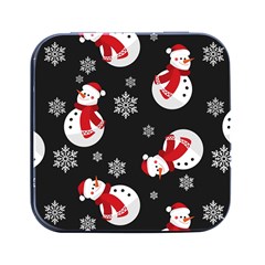 Christmas Texture, Retro Background With Snowmen Square Metal Box (black) by kyorashop23