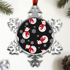 Christmas Texture, Retro Background With Snowmen Metal Small Snowflake Ornament by kyorashop23