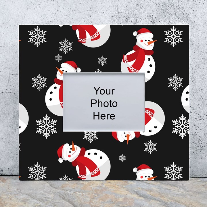 Christmas Texture, Retro Background With Snowmen White Wall Photo Frame 5  x 7 