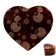 Christmas Texture, Retro Background With Snowmen Heart Wood Jewelry Box by kyorashop23