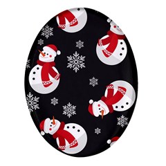 Christmas Texture, Retro Background With Snowmen Oval Glass Fridge Magnet (4 Pack) by kyorashop23