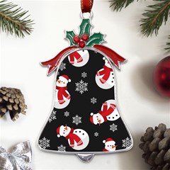 Christmas Texture, Retro Background With Snowmen Metal Holly Leaf Bell Ornament