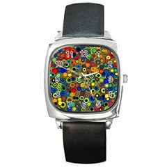 Circles, Colorful Square Metal Watch by kyorashop23