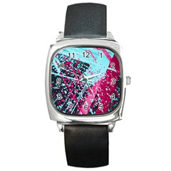 Colorful Splashes Grunge, Abstract Art Square Metal Watch by kyorashop23