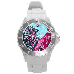 Colorful Splashes Grunge, Abstract Art Round Plastic Sport Watch (l) by kyorashop23