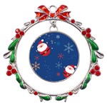 Feliz Natal, Santa, Merry Christmas Metal X mas Wreath Ribbon Ornament Front